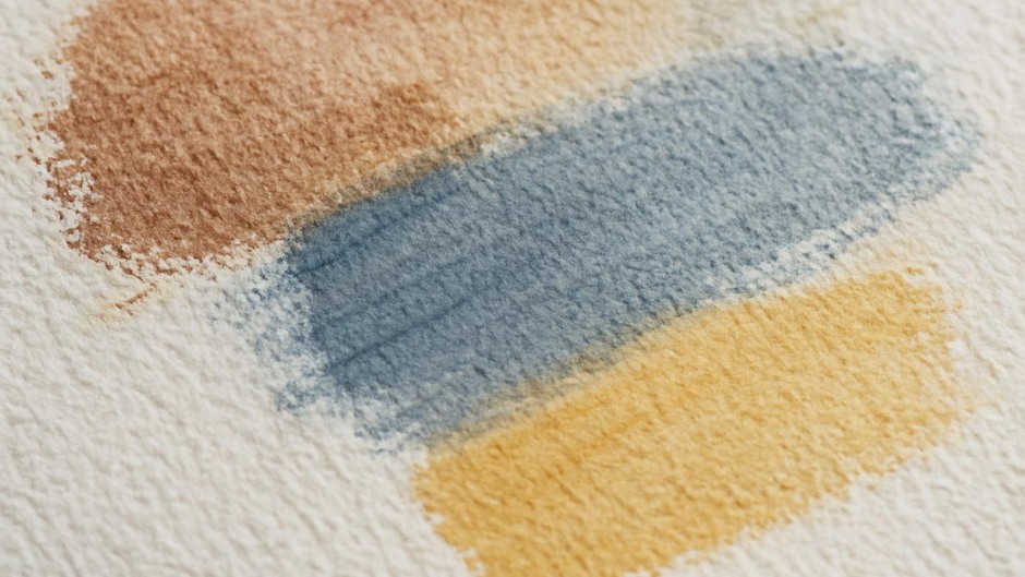close-up of textured paper showing paint granulation and brush marks